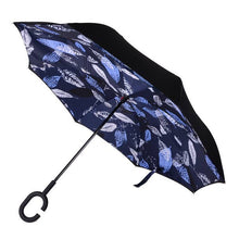 Load image into Gallery viewer, Blue Leaf Batik Inverted Umbrella