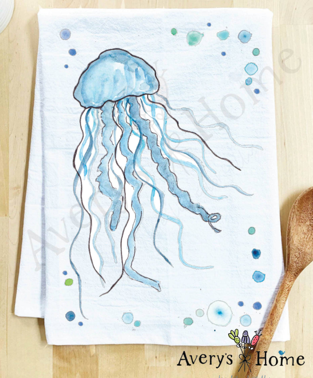 Jellyfish Ocean Blue Coastal Kitchen Towel