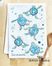 Load image into Gallery viewer, Baby Turtles Walking Cute Coastal Customizable Kitchen Towel
