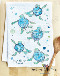 Baby Turtles Walking Cute Coastal Customizable Kitchen Towel