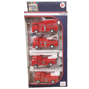 Set of 4 Pull-Back Fire Vehicles in Peggable Retail Box